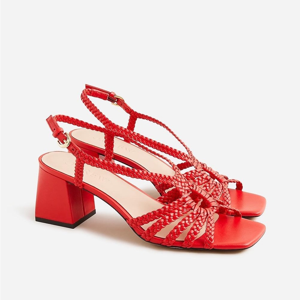 J. Crew Layne Braided Sandal Heels in Leather